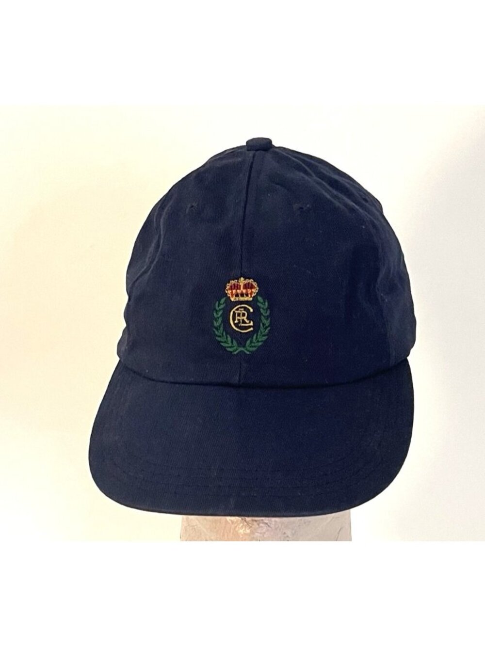 Vintage Chaps Ralph Lauren Crest Hat Navy Dad Cap Brass Buckle Strapback 90s Y2K